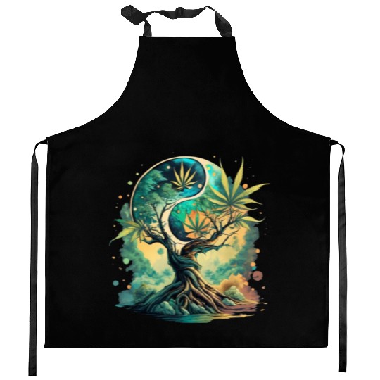 Tree Of Life Yin Yang Water Color Kitchen Aprons