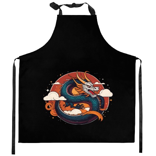a traditional Chinese dragon Kitchen Aprons
