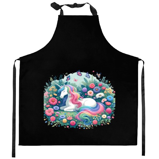 Botanist Unicorn in a Magical Garden Kitchen Aprons