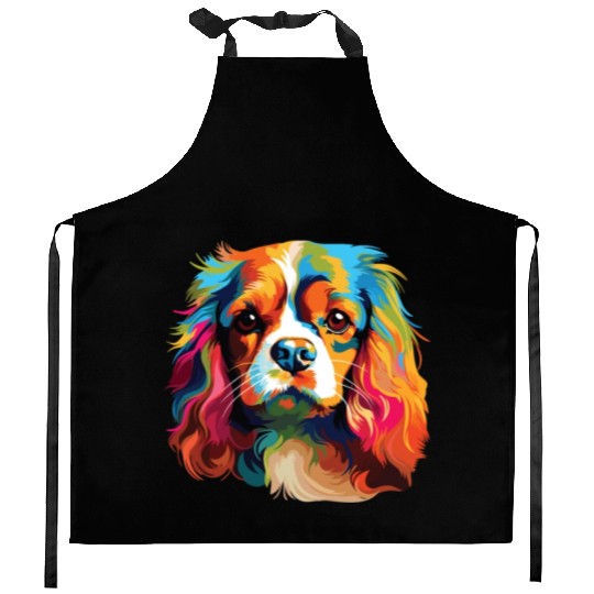 Watercolor Colorful Cavalier King Charles Spaniel Kitchen Aprons