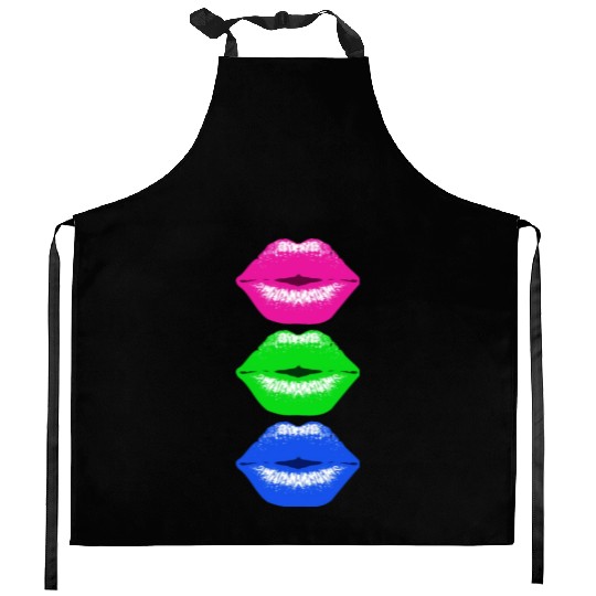 3 Kissing Lips Neon Colors Kitchen Aprons