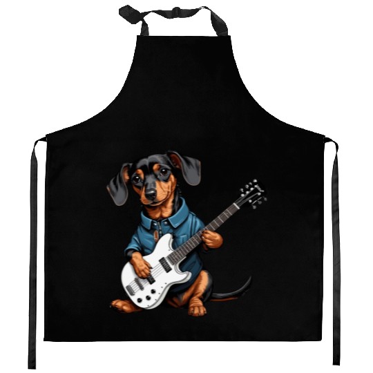 Music PawsCool Dachshund Jamming on Guitar Kitchen Aprons