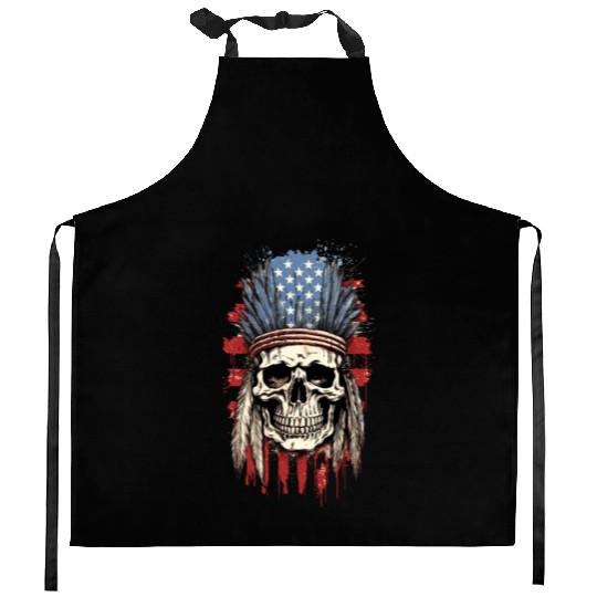 Skull Indian Chief Native American USA Kitchen Aprons