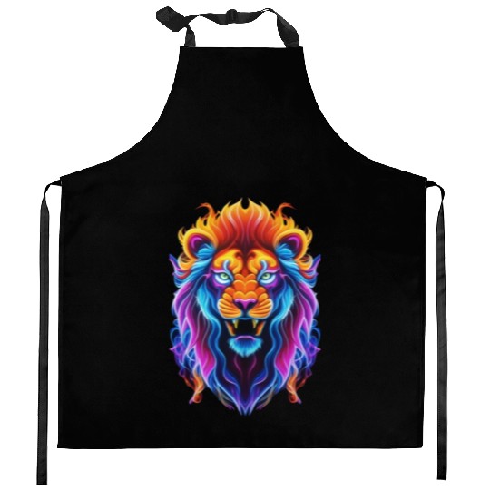 Roaring Spectrum: Colorful Lion Face Kitchen Aprons