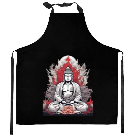 Buddha Statue Kitchen Aprons