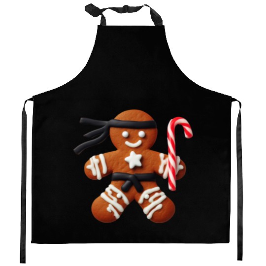 Funny Ninja Gingerbread Man Cookie Candy Cane Kitchen Aprons