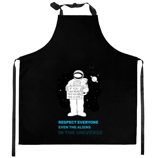 Black White Astronauts and Aliens Kitchen Aprons