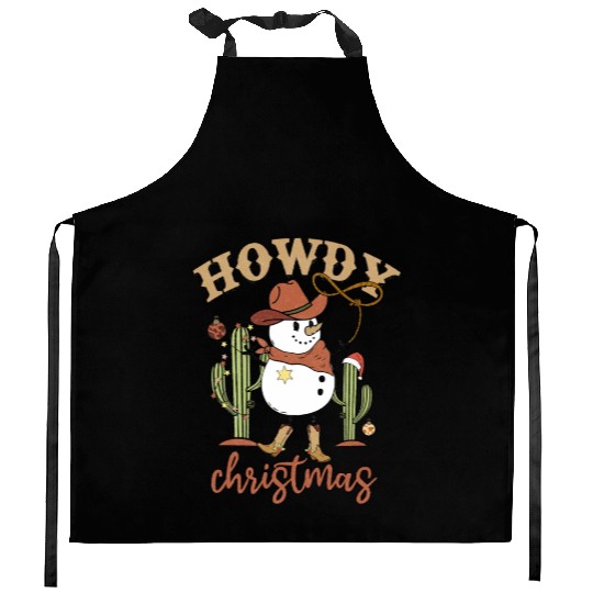 Snowdy Howdy Snowman Cowboy Christmas Western Kitchen Aprons