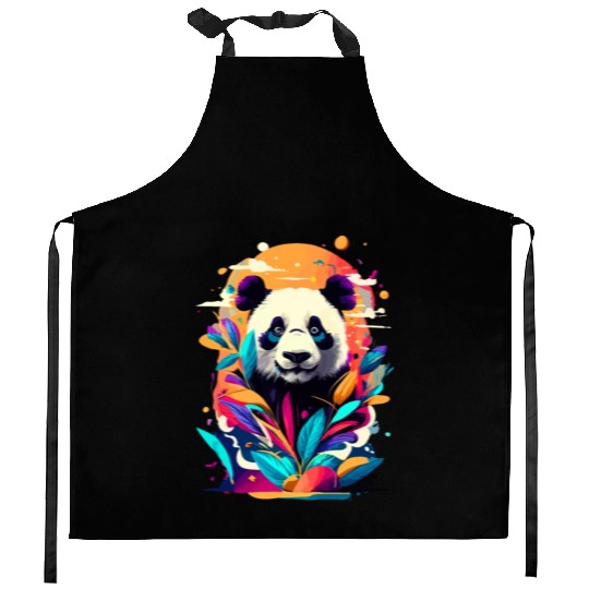 Giant Panda Colourful - Cute Panda Bear Bamboo Kitchen Aprons