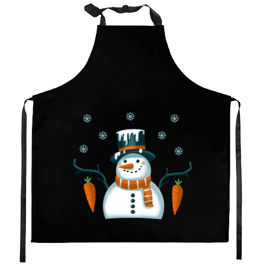 New Year's snowman with snowflakes Kitchen Aprons