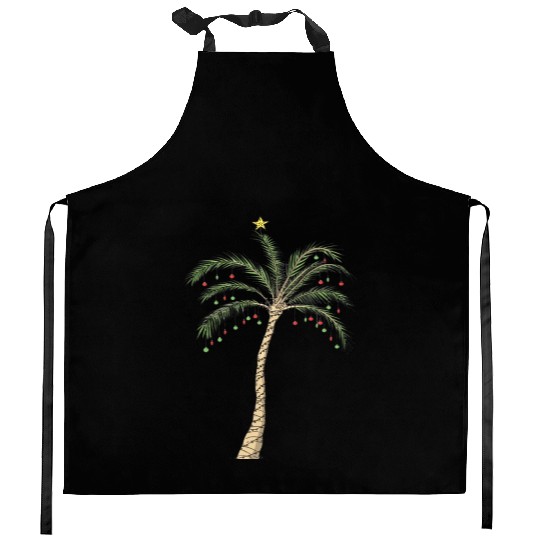 Christmas Palm Tree Light Hawaiian Tropical Xmas Kitchen Aprons