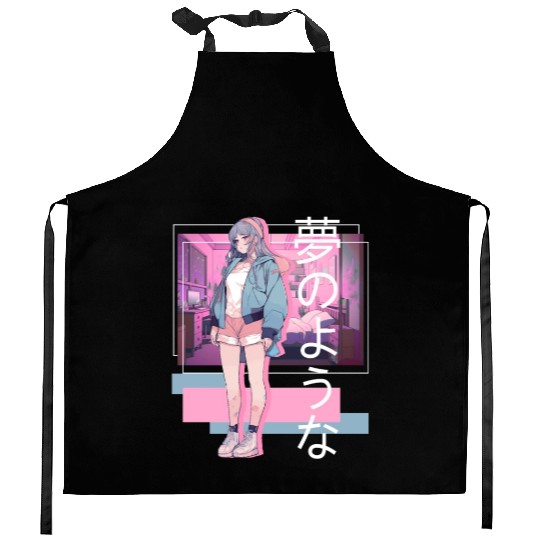 Kawaii Anime Lofi Girl Retro Japanese Soft Girl Ae Kitchen Aprons