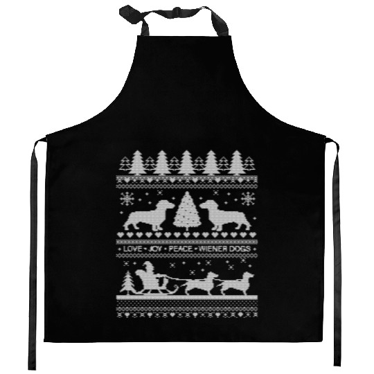 Dachshund Lover Funny Holiday Ugly Christmas Theme Kitchen Aprons