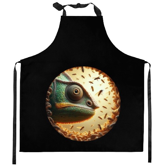 Chameleon head surrounded by bees Kitchen Aprons