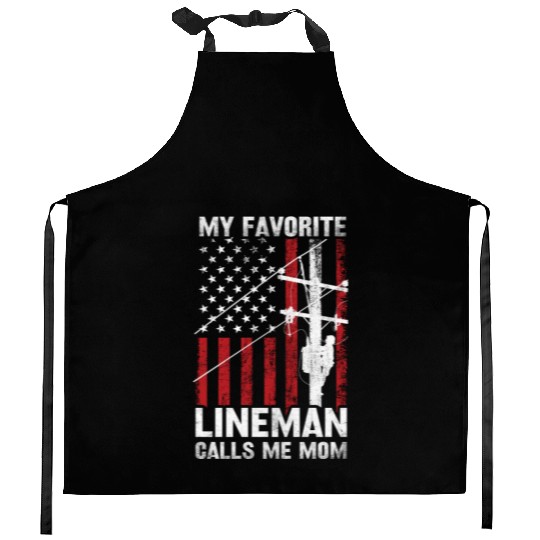 Mothers day my favorite lineman Kitchen Aprons
