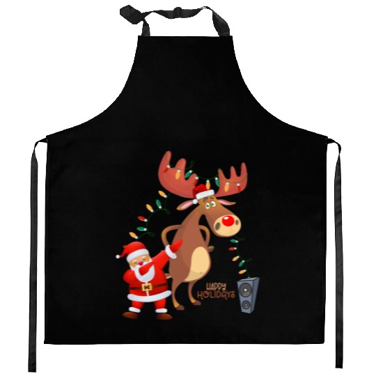 Christmas Lights Dabbing Santa Dancing Rudolph Kitchen Aprons