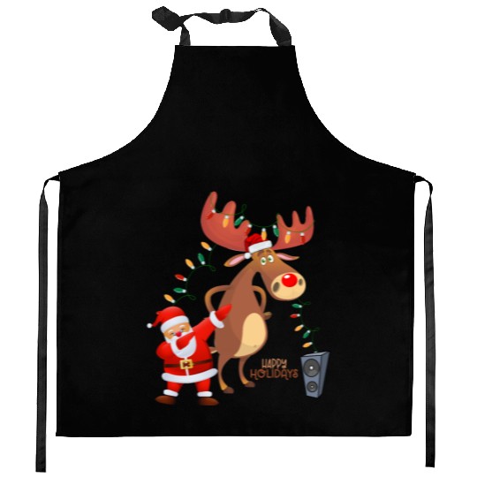 Christmas Lights Dabbing Santa Dancing Rudolph Kitchen Aprons