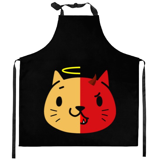 Two Face Cat Angel And Devil Kitchen Aprons
