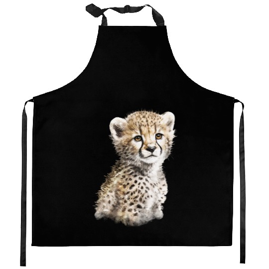 Baby Cheetah Cute Watercolor Painting Portrait Kitchen Aprons