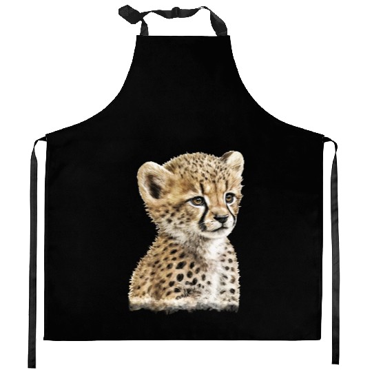 Baby Cheetah Watercolor Painting Portrait Kitchen Aprons