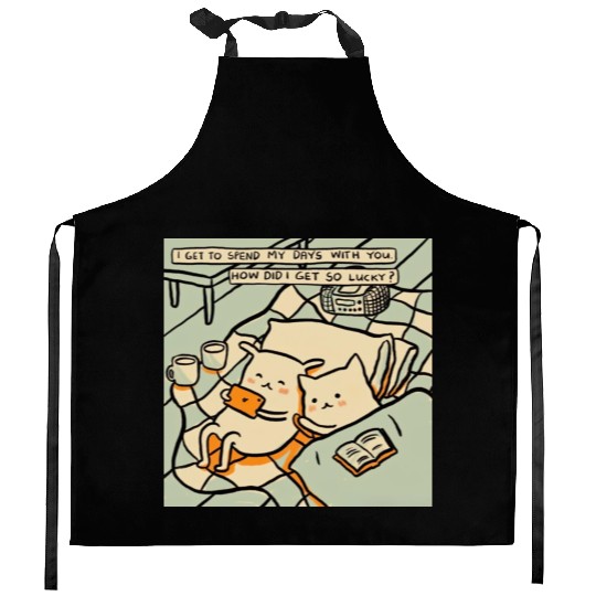 Lucky Cat Couple Lover Funny Kitty Motivation Love Kitchen Aprons