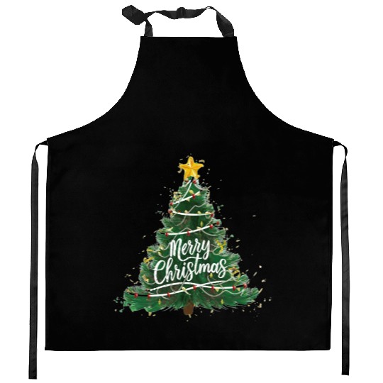 Watercolor Christmas Tree Kitchen Aprons