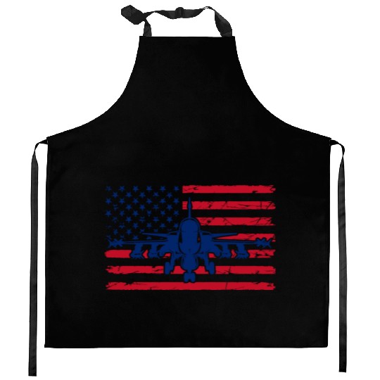 US Flag Airplane Patriotic American Pilot Kitchen Aprons