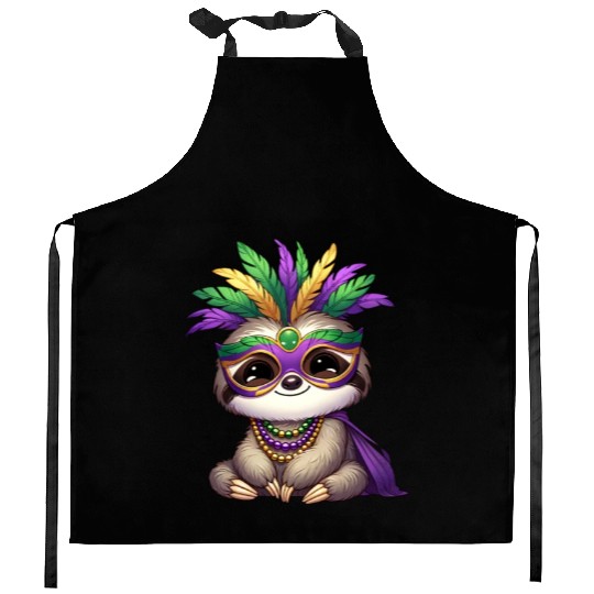 Mardi Gras Sloth Comic Design Kitchen Aprons