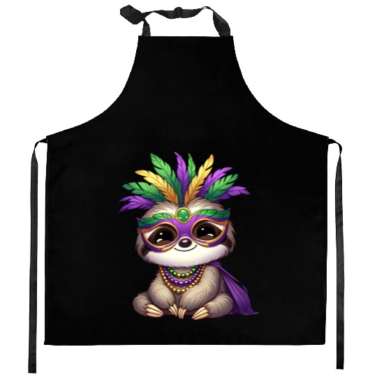 Mardi Gras Sloth Comic Design Kitchen Aprons