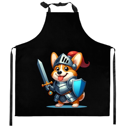 Corgi in knight armor Kitchen Aprons