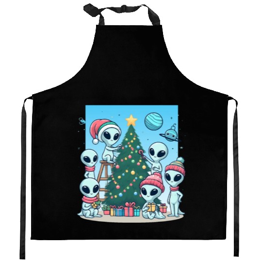 Aliens Christmas tree Kitchen Aprons