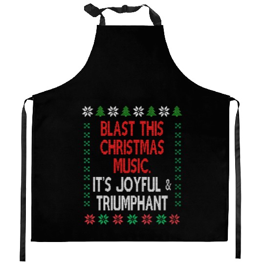 Joyful and triumphant ugly Christmas sweater theme Kitchen Aprons