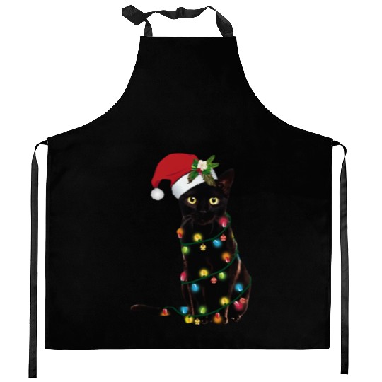 Santa Black Cat Tangled Sup In Christmas Kitchen Aprons