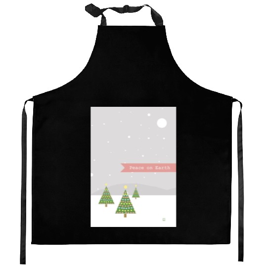 Peace On Earth Christmas Trees Falling Snow Winter Kitchen Aprons