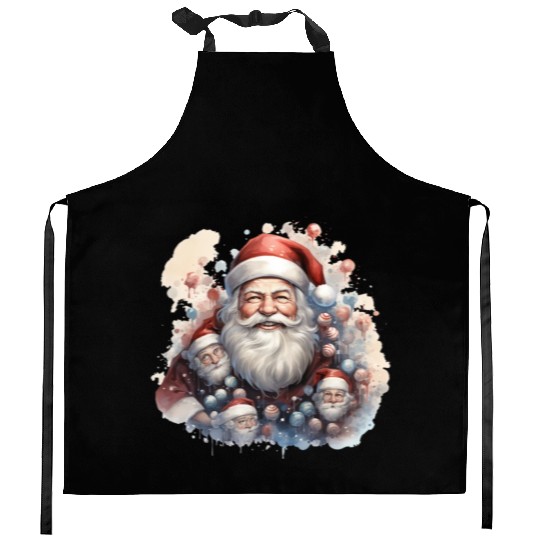a jolly Santa Claus surround Kitchen Aprons