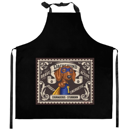 Cute Dachshund Super Hero Stamp Kitchen Aprons