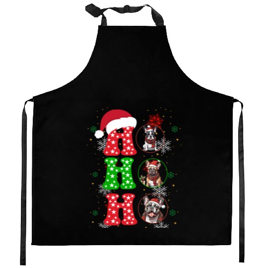 hohoho french bulldog christmas santa claus Kitchen Aprons