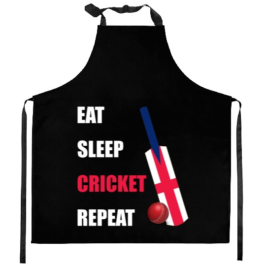 Eat Sleep Cricket Repeat England Flag Cricket Bat Kitchen Aprons