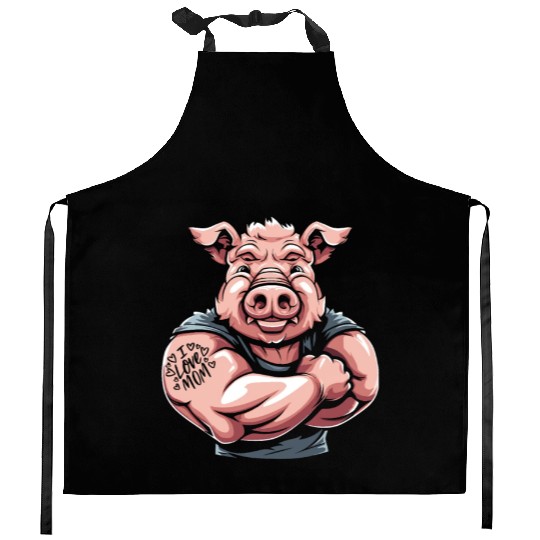 Pig Pork Mother I Love Mom Kitchen Aprons