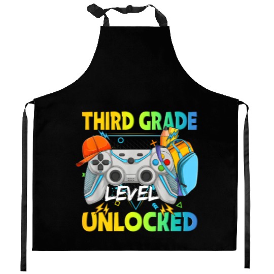 Third Grade Level Unlocked Gamer Back To School Kitchen Aprons