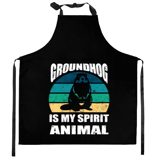 groundhog is my Spirit Animal Kitchen Aprons