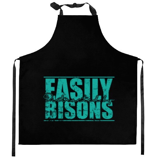 Easily Distracted by Bisons Animal Kitchen Aprons