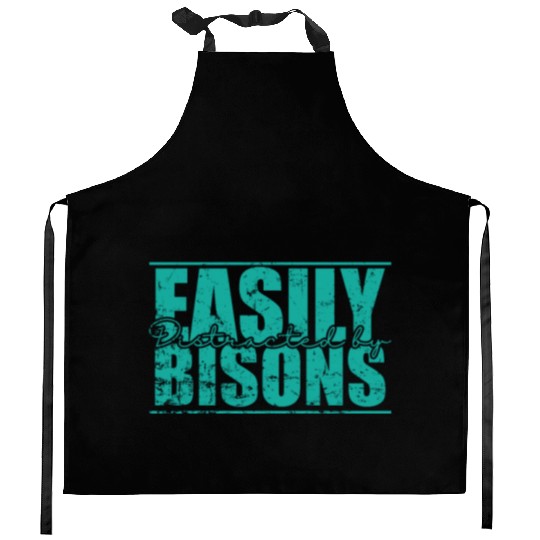 Easily Distracted by Bisons Animal Kitchen Aprons