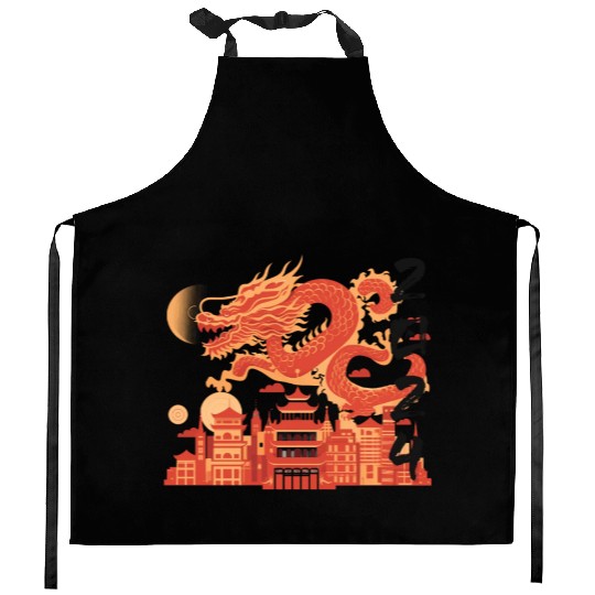 Year Of The Dragon Kitchen Aprons | chinese lanterns