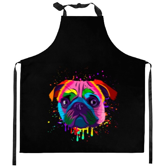 Colorful Pug Head Kitchen Aprons