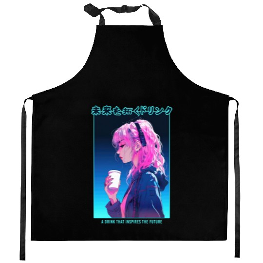 Vaporwave Cyber Anime Girl Japanese Aesthetic Punk Kitchen Aprons