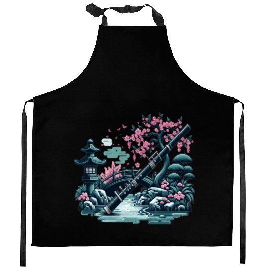Shakuhachi in the Japanese garden Kitchen Aprons