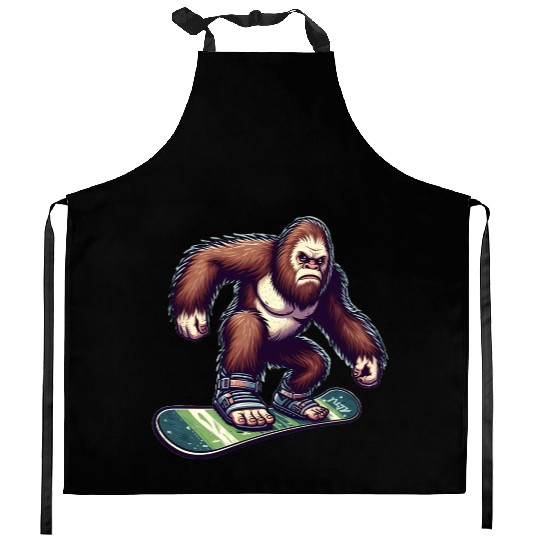 Bigfoot Snowboard Kitchen Aprons