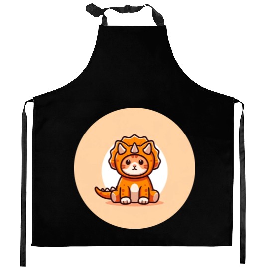 Cat in Stegosaurus Costume Kitchen Aprons