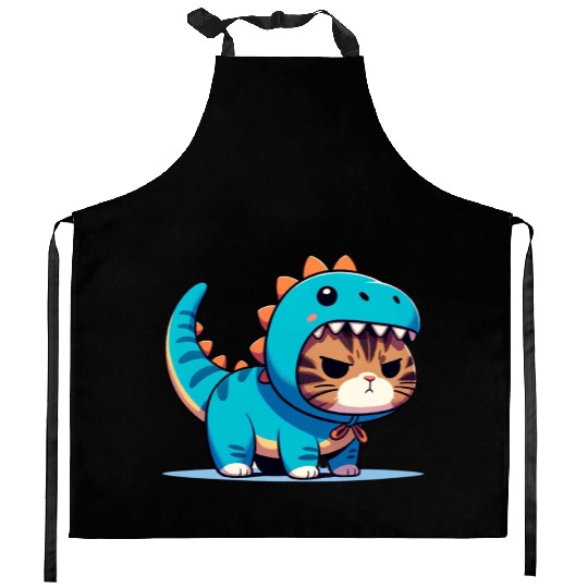 Grumpy Cat in Velociraptor Costume Kitchen Aprons